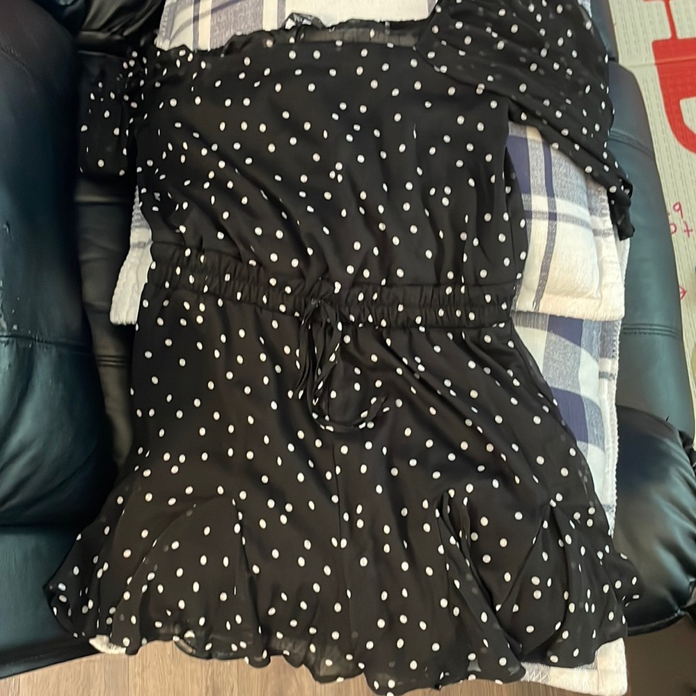 Black polka dot short romper